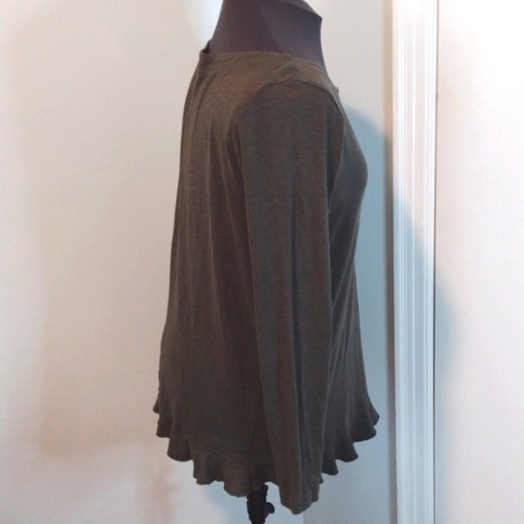 Susina Dk Green Slub Knit Top w Ruffle Hem Size L - Picture 3 of 6